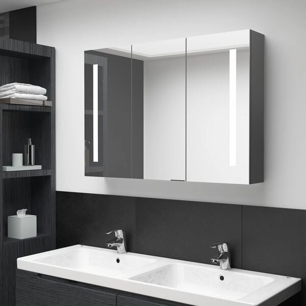 vidaXL Bathroom Cabinet Grey MDF in melamine finish, glass mirror Medium