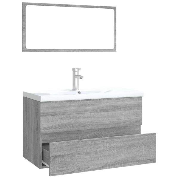 vidaXL Bathroom Furniture Set Grey Sonoma Engineered wood, Ceramic Medium