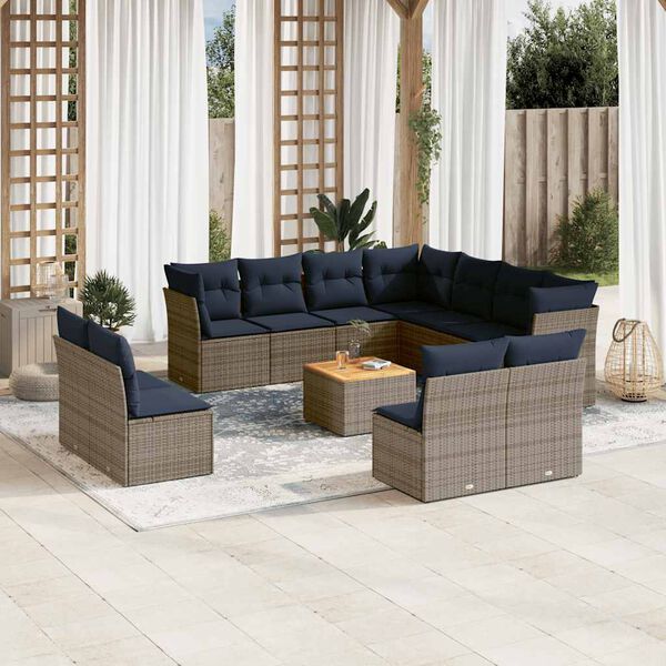 vidaXL 12 Piece Patio Sofa Set with Cushions Gray Poly Rattan