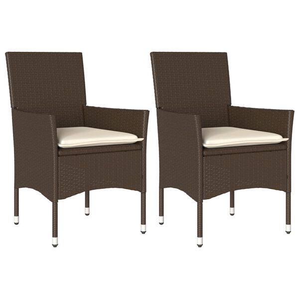 vidaXL Patio Chairs with Cushions 2 pcs Brown Poly Rattan
