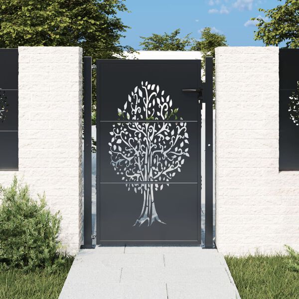 vidaXL Garden Gate Anthracite 39.4x59.1" Steel Tree Design