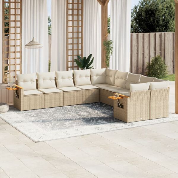 vidaXL Garden Sofa Set Beige PE rattan 10 Piece Modular