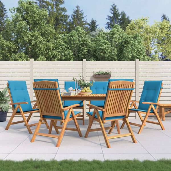 vidaXL Reclining Garden Chair Set of 6 Natural Teak and Blue