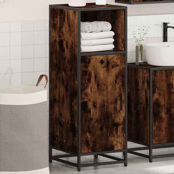 vidaXL Bathroom Cabinet Smoked oak Engineered wood, metal Narrow