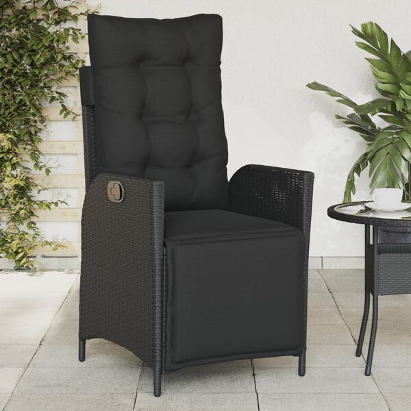 vidaXL Reclining Garden Chair Black PE Rattan, Powder-Coated Steel Medium