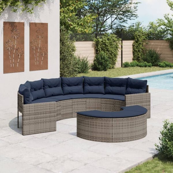 vidaXL Patio Sofa Set Gray PE rattan Large Removable Covers
