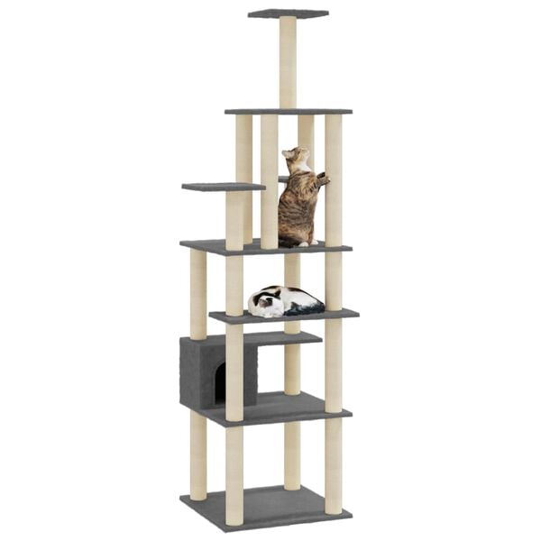 vidaXL Cat Tree Dark grey Engineered wood, plush, sisal Large