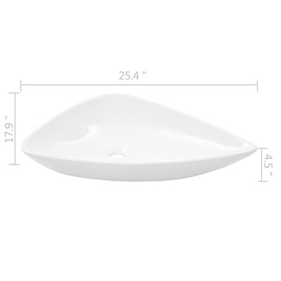 vidaXL Basin Ceramic White Triangle 25.4"x17.9"x4.5"