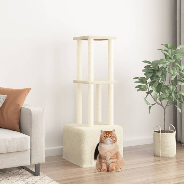 vidaXL Cat Tree Cream Engineered wood, plush, sisal 52.6 in tall Durable