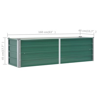 vidaXL Garden Raised Bed Galvanized Steel 63"x15.7"x17.7" Green