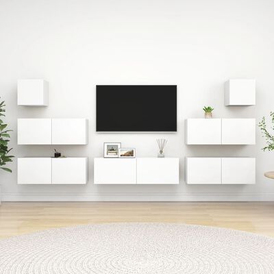 vidaXL 7 Piece TV Stand Set White Engineered Wood