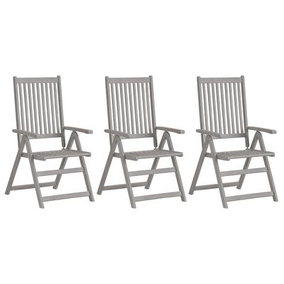 vidaXL Patio Reclining Chairs 3 pcs Gray Solid Acacia Wood