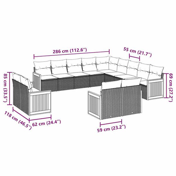 vidaXL Garden Sofa Set Black, Cream White