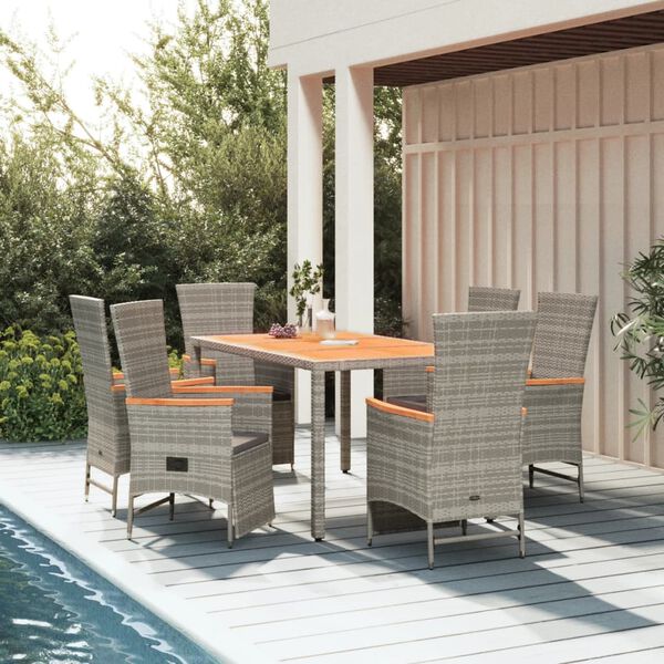 vidaXL Garden Dining Set Grey PE rattan Large Adjustable Footrests