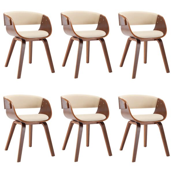 vidaXL Dining Chairs 6 pcs Cream Bent Wood and Faux Leather