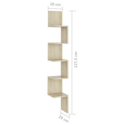 vidaXL Wall Corner Shelf Sonoma Oak 7.9"x7.9"x50.2" Engineered Wood