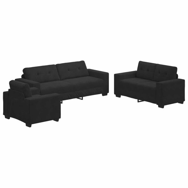 vidaXL Sofa 3 pcs Black Linen-blend Fabric