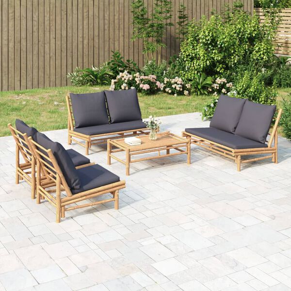vidaXL Garden Lounge Set Dark Grey, Bamboo Bamboo Medium Modular