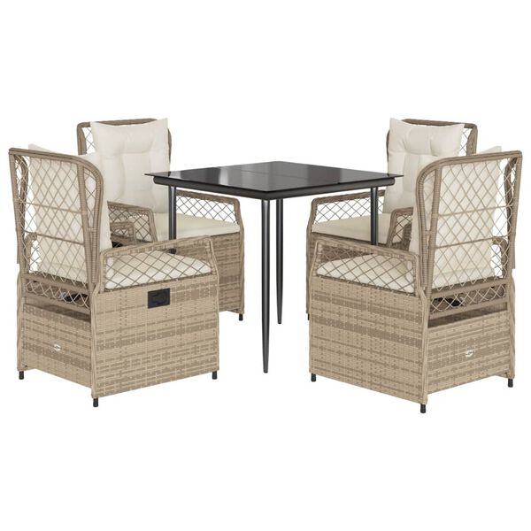 vidaXL Patio Dining Set Set of 4 Beige PE Rattan 5 Piece Set