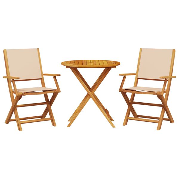 vidaXL Bistro Set Beige Solid acacia wood, fabric (100% polyester)