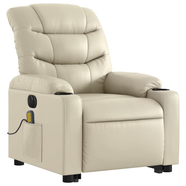vidaXL Electric Stand up Massage Recliner Chair Cream Faux Leather