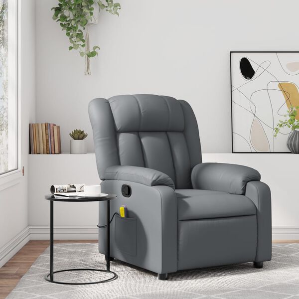 vidaXL Massage Recliner Chair Grey Faux leather, metal, plywood Single