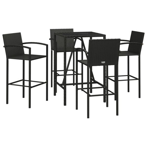 vidaXL Garden Bar Set Black PE rattan Medium Footrest Bar Table Set