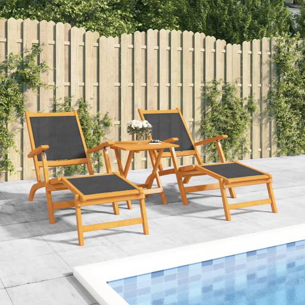 vidaXL Deck Chair Black Solid Acacia wood Large Foldable Deck Chair