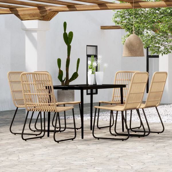 vidaXL Dining Set Black PE rattan, powder-coated steel 7 Piece Set
