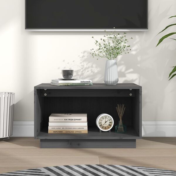 vidaXL TV Stand Grey Solid Pine Wood 23.6 x 13.8 x 13.8 in TV Stand