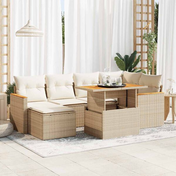 vidaXL Garden Sofa Set Beige PE rattan, powder-coated steel, acacia wood