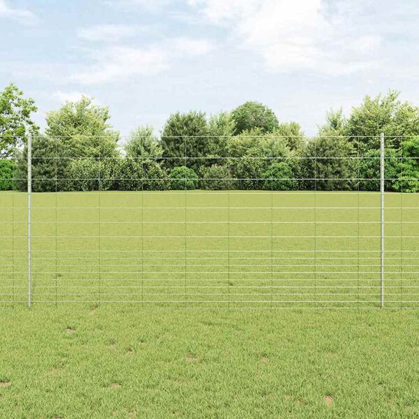 vidaXL Fence with Post Silver 3.94 x 82.02 ft Steel