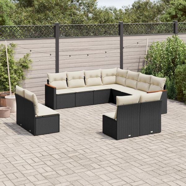 vidaXL Garden Sofa Set Black and Cream