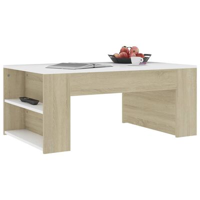 vidaXL Coffee Table White and Sonoma Oak 39.4"x23.6"x16.5" Chipboard