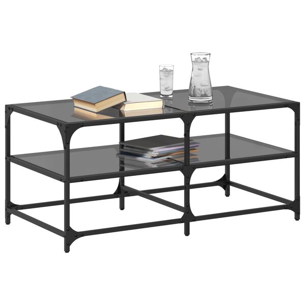 vidaXL Coffee Table Black glass Engineered wood, Stainless steel, Glass