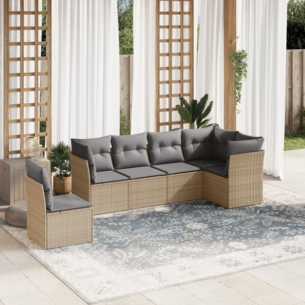 vidaXL Garden Sofa Set Beige Poly Rattan Large Adjustable Feet