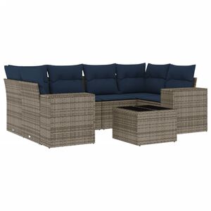 vidaXL 7 Piece Garden Sofa Set with Cushions Grey Poly Rattan