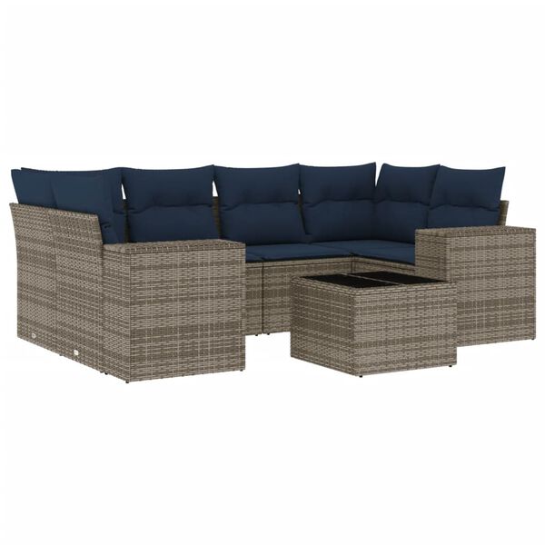 vidaXL 7 Piece Garden Sofa Set with Cushions Grey Poly Rattan