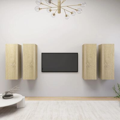 vidaXL TV Cabinets 4 pcs Sonoma Oak 12"x11.8"x35.4" Chipboard