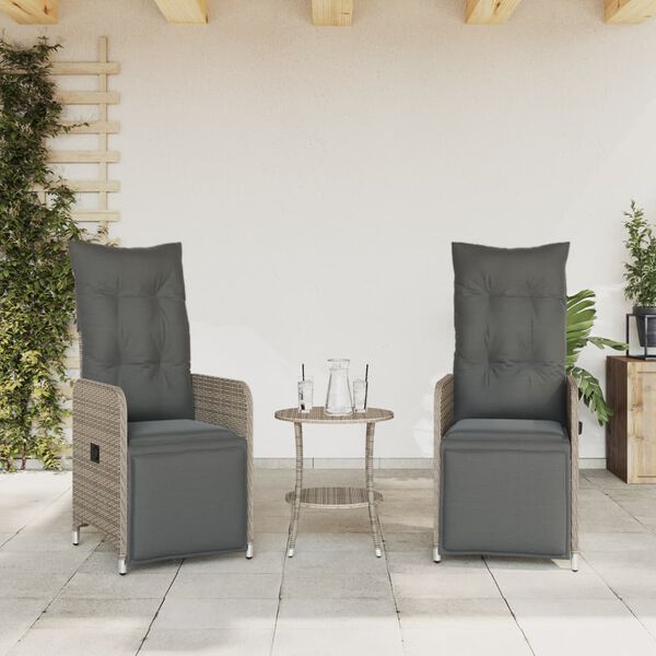 vidaXL Reclining Garden Chair Set of 2 Grey PE rattan, powder-coated steel