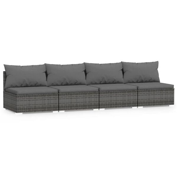 vidaXL 4-Seater Sofa Grey PE Rattan 4-Seater Modular 4-Seater Sofa