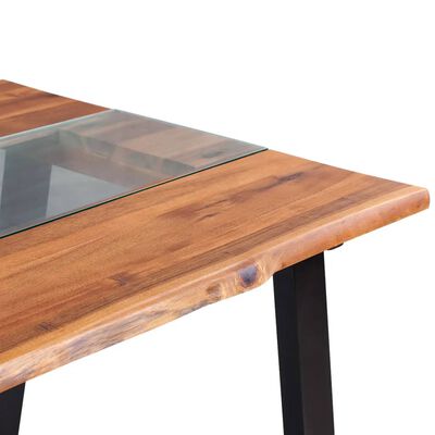 vidaXL Dining Table Solid Acacia Wood and Glass 70.9"x35.4"x29.5"