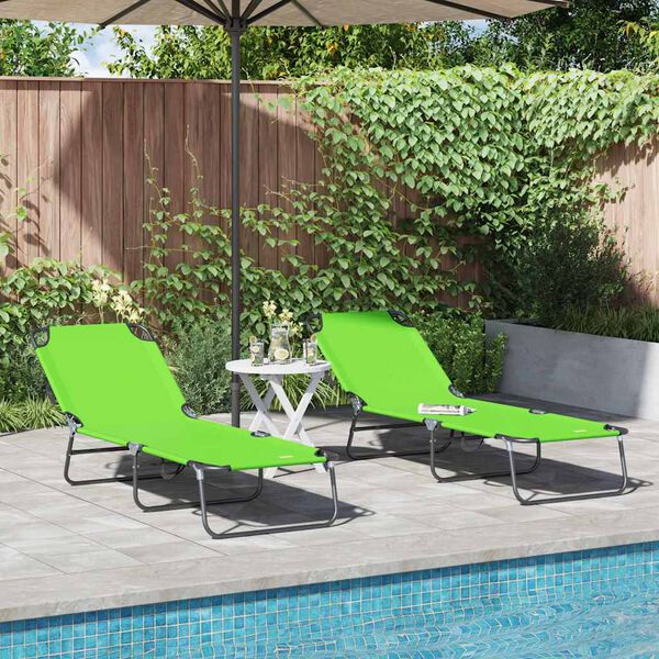 vidaXL Folding Sun Lounger Folding 2 pcs Green 56 x 189 x 87cm fabric