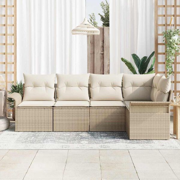 vidaXL Garden Sofa Set with Cushion Manual 5 pcs Poly Rattan