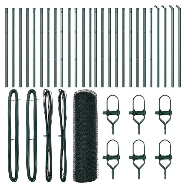 vidaXL Fence with Posts Green 0.8 x 50 m PVC-coated steel