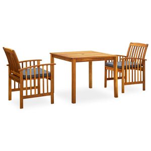 vidaXL Garden Dining Set Natural wood, Dark grey cushions