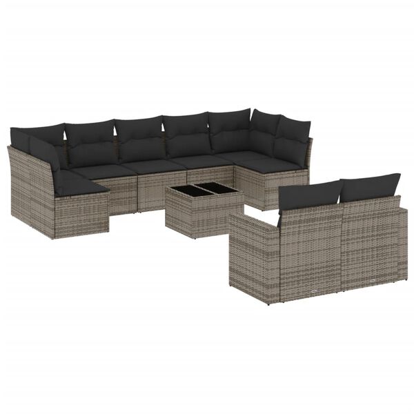 vidaXL Garden Sofa Set Grey PE Rattan, Powder-Coated Steel, Tempered Glass