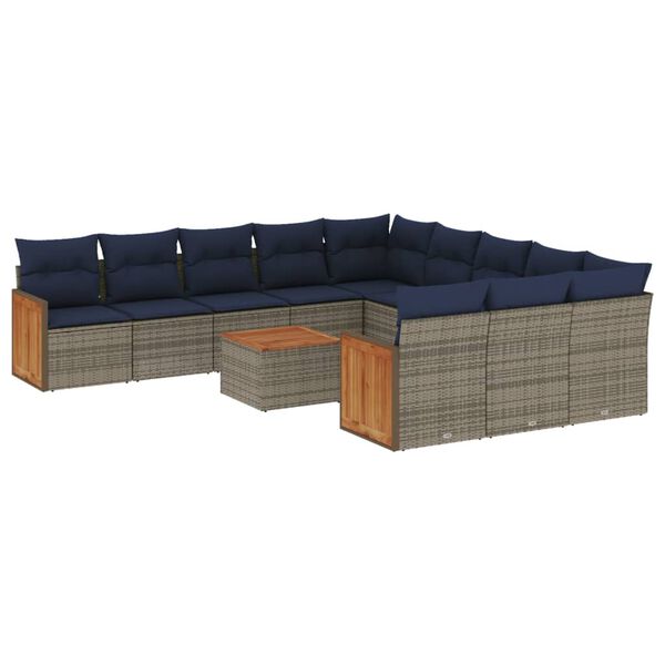 vidaXL 12 Piece Patio Sofa Set with Cushions Gray Poly Rattan