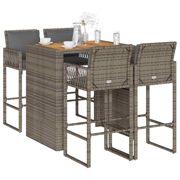 vidaXL Garden Bar Set Grey PE rattan 5 Piece UV-resistant materials