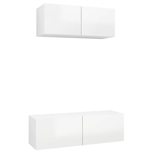 vidaXL TV Cabinet Set Set of 2 High gloss white Engineered wood